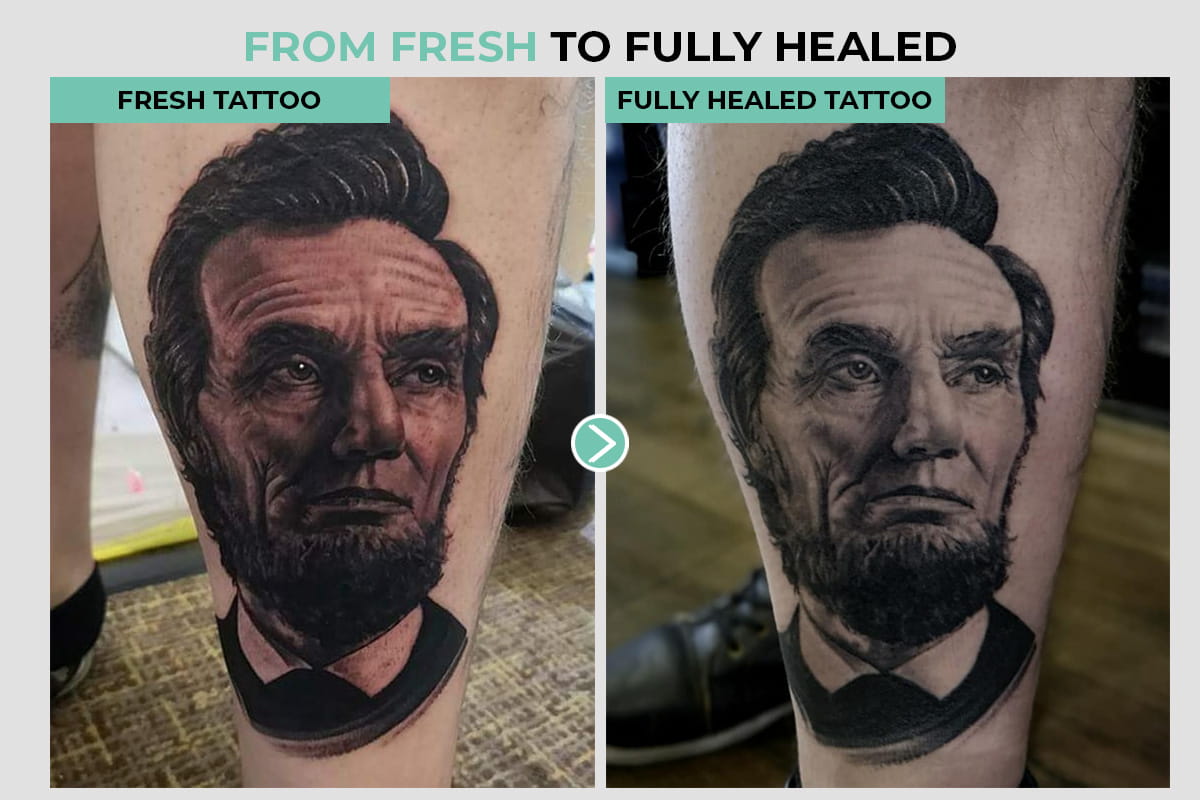 comparison of fresh vs. healed tattoo