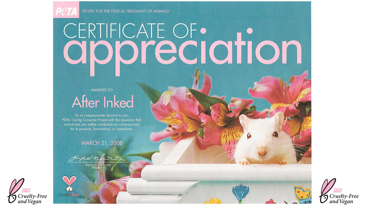 PETA certificate cruelty-free and vegan