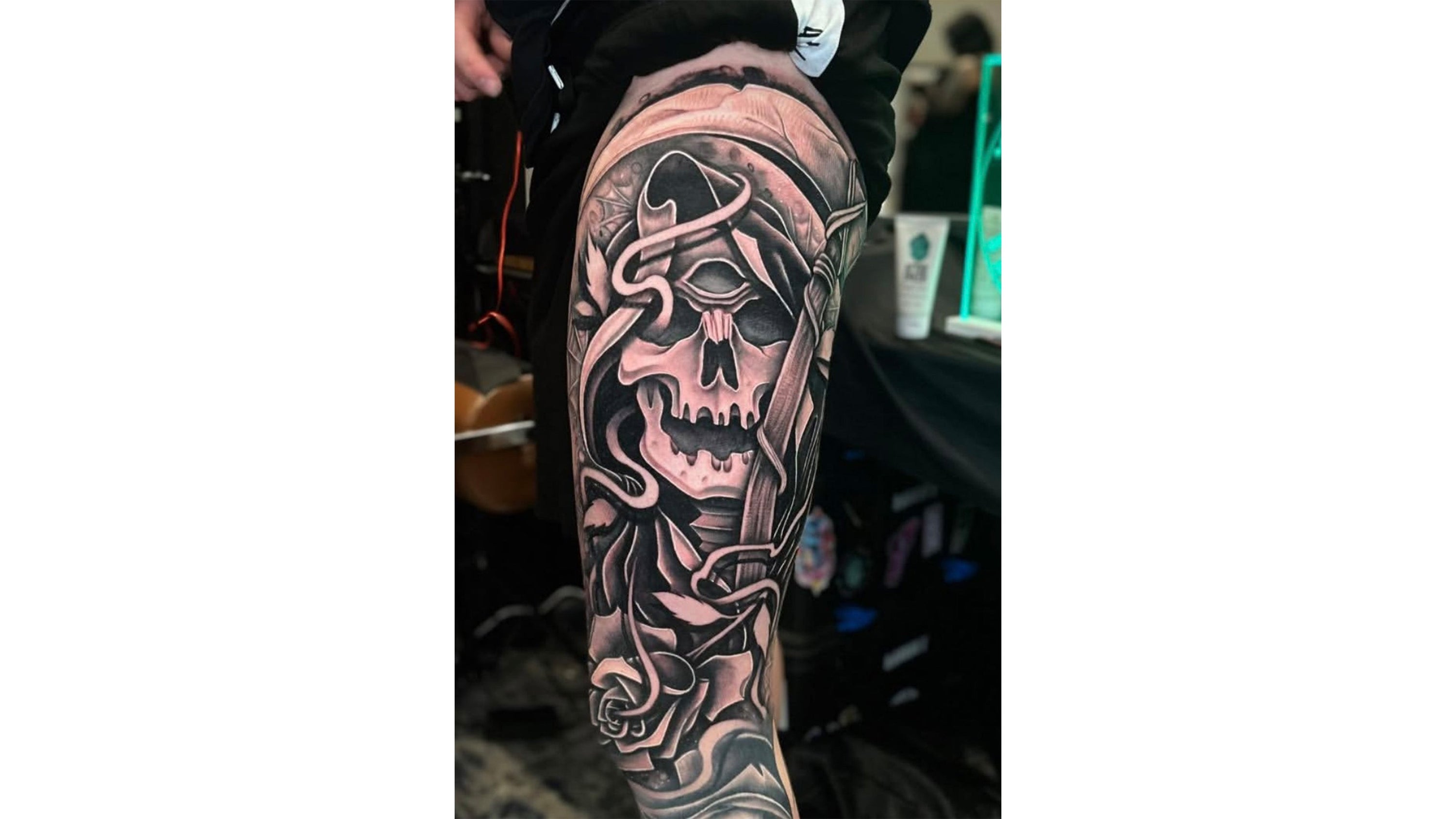 skull tattoo by Chad Meado