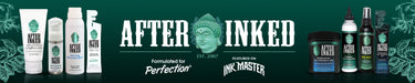 After Inked, established in 2007.  Premium products for tattoos, piercings and permanent make up. Tattoo aftercare lotion tube, tattoo foam cleanser soap, piercing aftercare spray, tattoo aftercare lotion sachets, non-petroleum jelly jar, liquid solidifier, ink seal tattooing spray cleanser, non-petroleum jelly packets. Formulated for perfection. Featured on Ink Master.