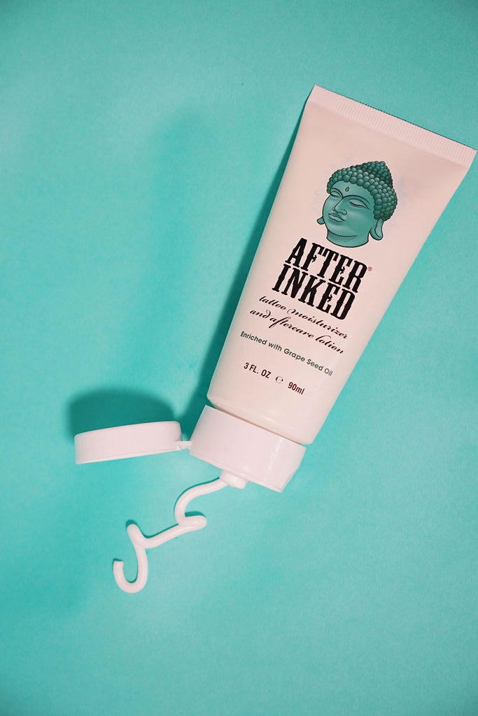 Tattoo moisturizer and aftercare lotion is a patented Vegan formula that delivers effective skin moisturization and helps to preserve the colors of your tattoos. Enriched with grape seed oil.