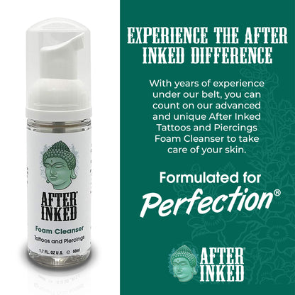 Experience the After Inked difference. With years of experience under our belt, you can count on our advanced and unique After Inked Tattoos and Piercings Foam Cleanser to take care of your skin.