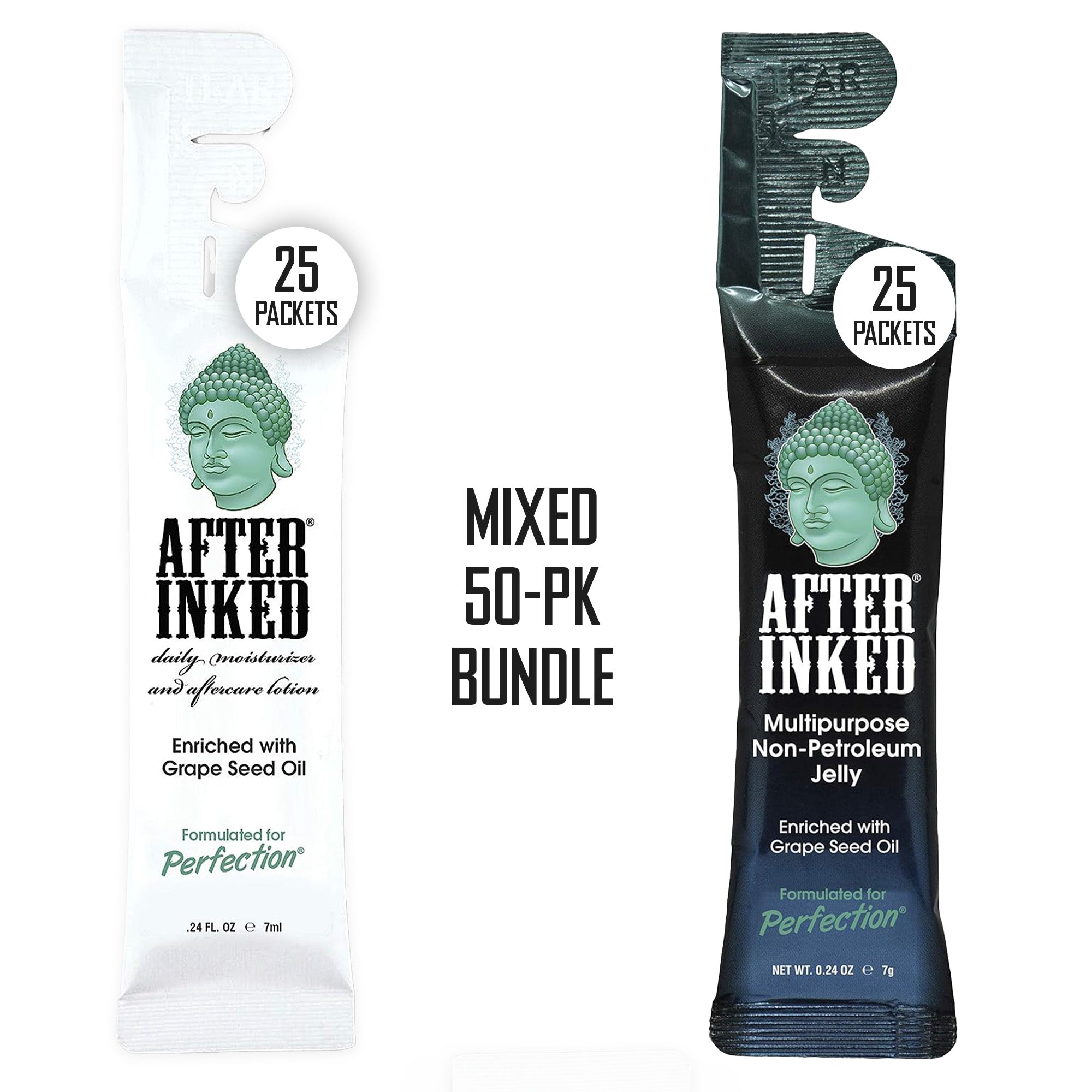 Tattoo aftercare lotion and non-petroleum jelly ointment reclosable pillow packs, mixed 50-pc bundle