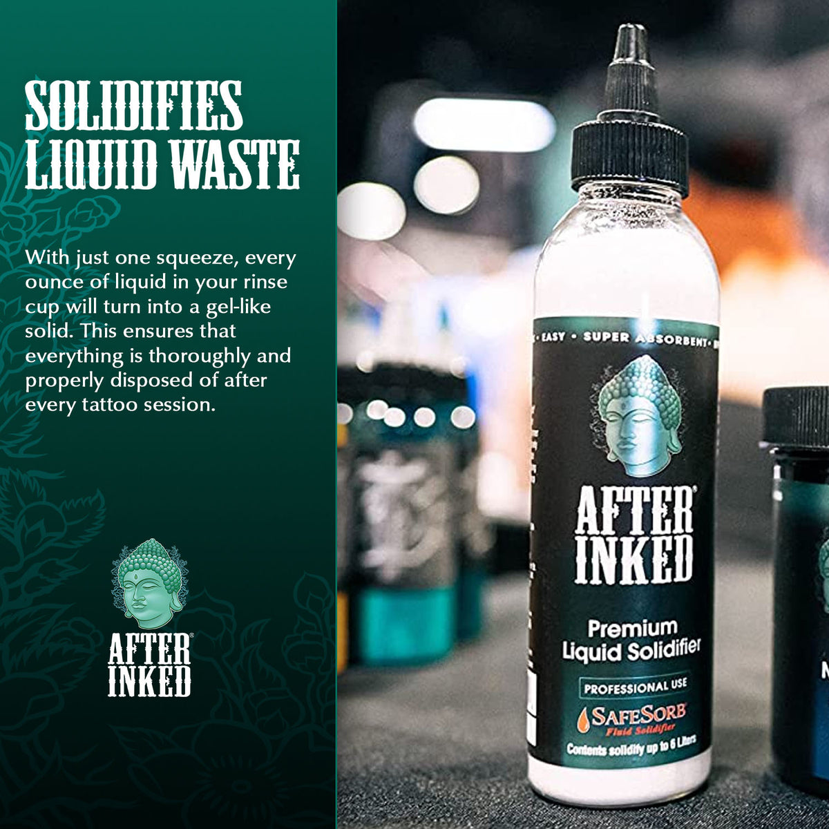 Solidifies liquid waste. With just one squeeze