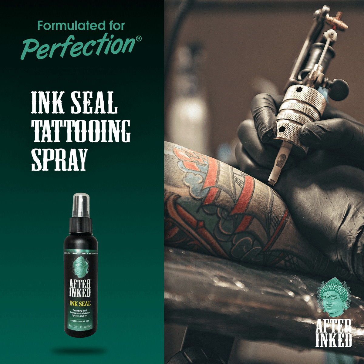 Ink Seal tattooing spray used during a tattooing session