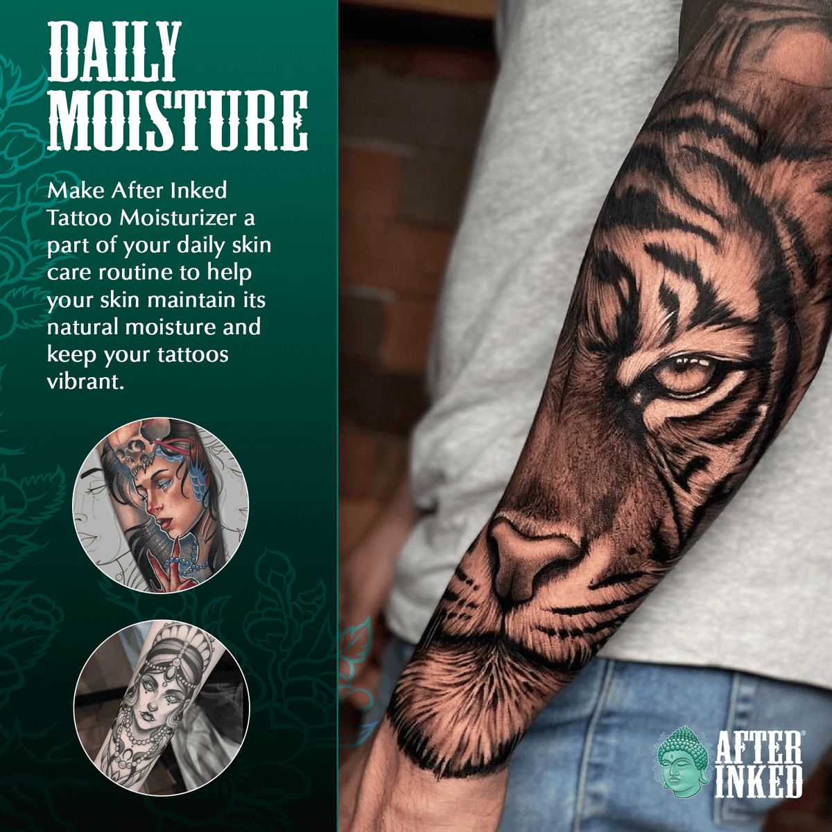 Daily moisture. Make After Inked tattoo moisturizer a part of your daily skin care